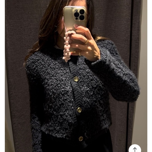 Massimo Dutti Boucle Knit Cardigan with button Charcoal Gray - Picture 3 of 12